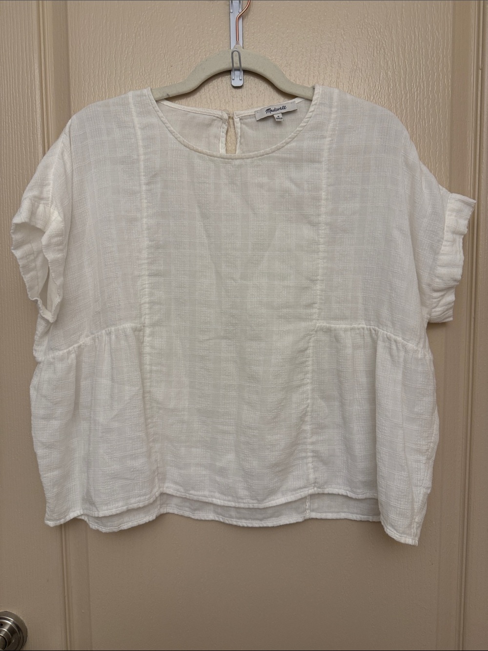 Madewell Cream Textured Peasant Blouse